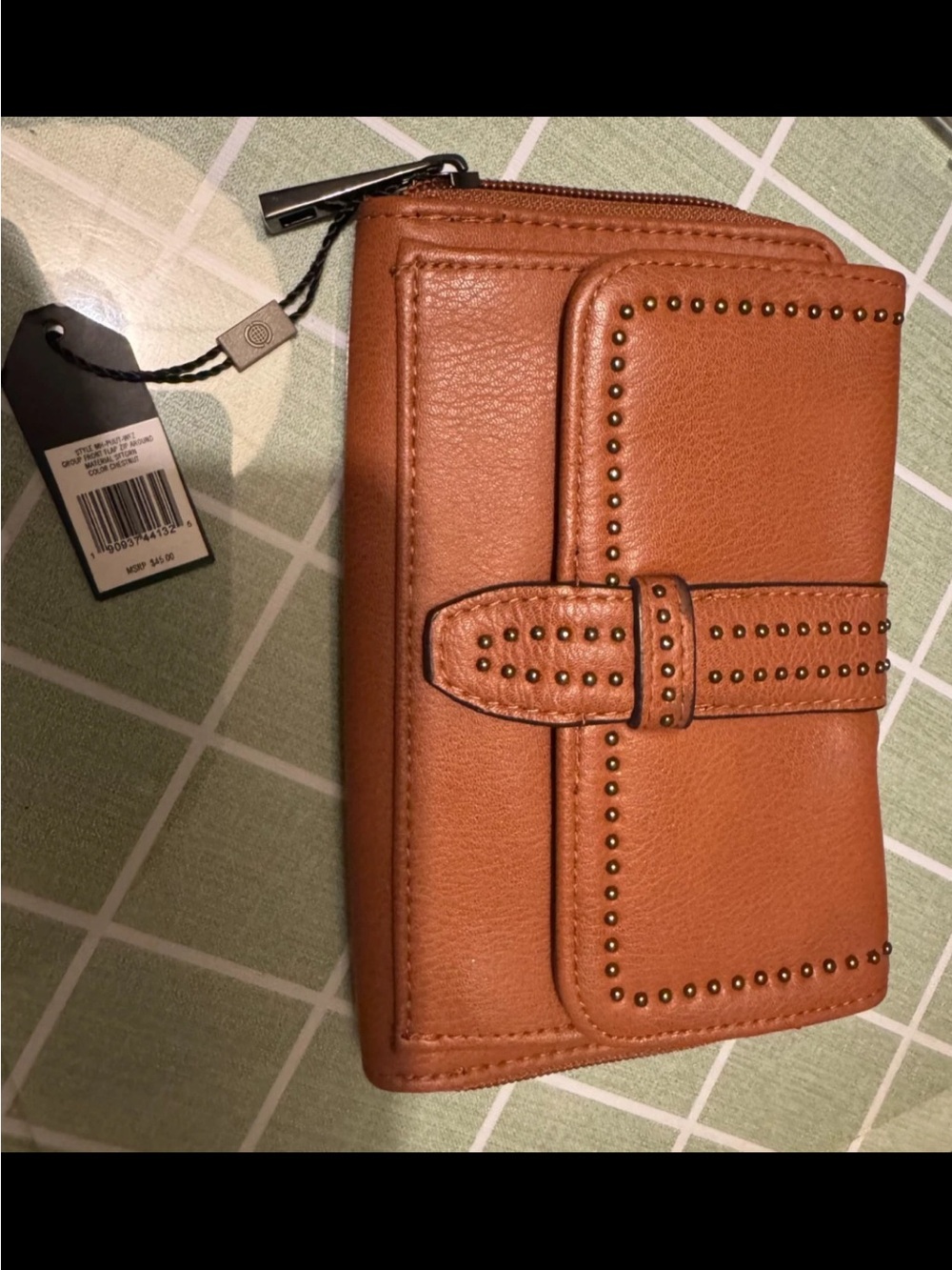 Max Studio Wallet Large Zip Around Flap Faux Leather Brown